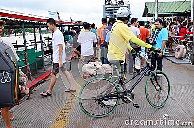 Thai people passenger ferry boat crossover Chaopraya river Editorial Stock Photo