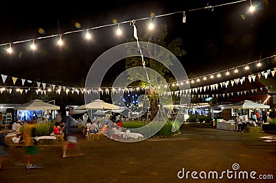 Thai people travel and shopping at market fair in night time Editorial Stock Photo