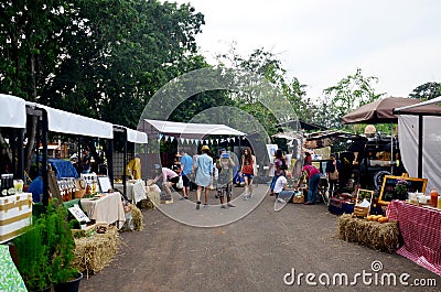 Thai people travel and shopping at market fair Editorial Stock Photo