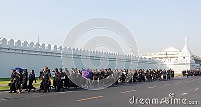 Thai people walking into Grand Palace to paying respect to the late King Bhumibol Adulyadej Editorial Stock Photo