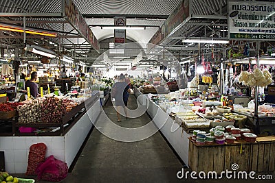 Thai people wearing fabric mask select buying products food vegetables fruits from vendors grocery stall at fresh local market on Editorial Stock Photo