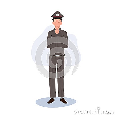 Thai Police Officer Doing Wai Thank you. Respect Gesture Wai Sawasdee by Thai Police Officer Vector Illustration