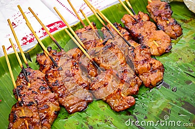 Thai Pork Barbecue Street Food Stock Photo