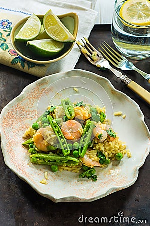 Thai prawn and pea pilaf Stock Photo