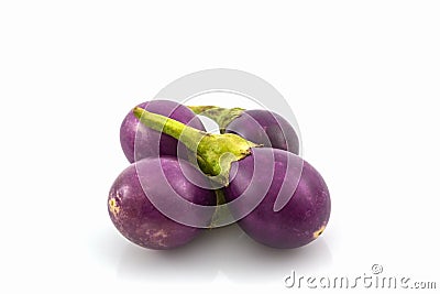 Thai purple eggplants or purple small brinjal. Stock Photo