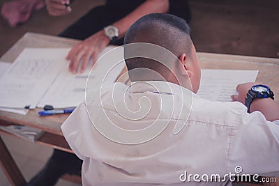 Thai Reading Examination between teacher and student grade 4 Ou Editorial Stock Photo