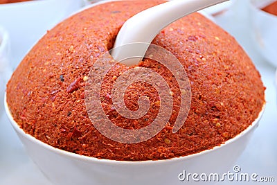 Thai Red Curry Paste for Cooking Spicy Curry Soup and Stir-fried Dish Stock Photo