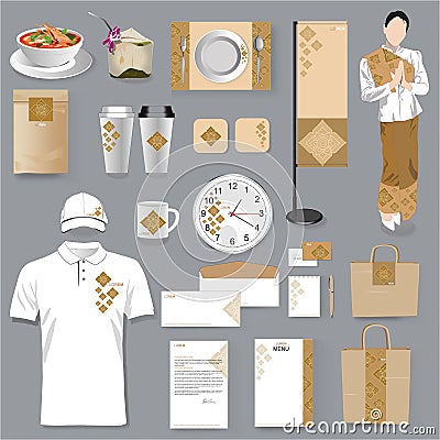 Thai restaurant corporate identity design. Thai art Vector Illus Vector Illustration