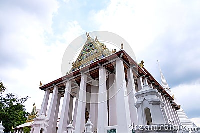 Thai Royal Ordination Hall from Wat Chaloem Phra Kiat Worawihan Nonthaburi Stock Photo