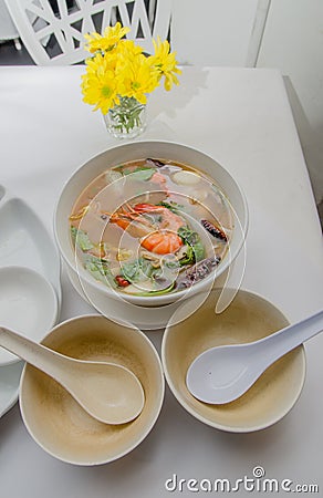 Thai's tomyam soup with prawn Stock Photo