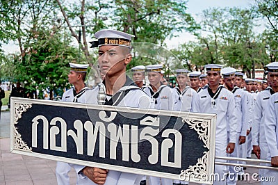 Thai sailor holding label parade Editorial Stock Photo