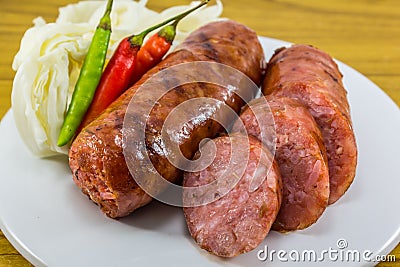 Thai sausage with Chilli and vegetables Stock Photo