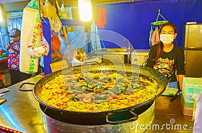 Thai seafood paella, Bangla market, Patong beach, Phuket, Thailand Editorial Stock Photo