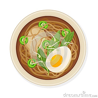 Thai Soup with Noodles and Pepper Top View Vector Illustration Vector Illustration