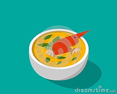 Thai soup with shrimp - Tom yum Kung in 3D vector Vector Illustration