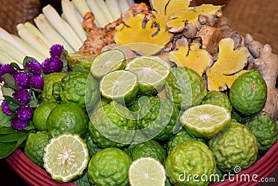 Thai Spa herb - bergamot turmeric lemon grass amaranth Stock Photo