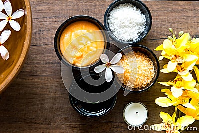 Thai Spa Treatments aroma therapy salt and sugar scrub and rock massage Stock Photo