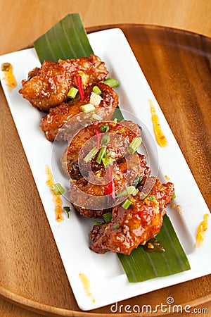 Thai Spicy Chicken Wings Appetizer Stock Photo