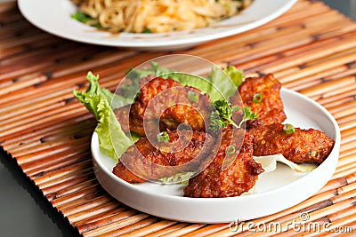 Thai Spicy Chicken Wings Stock Photo