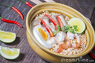 Thai spicy instant noodle Stock Photo