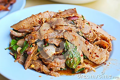 Thai spicy pork salad closeup Stock Photo