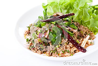 Thai spicy salad with minced and pork , thai food Stock Photo