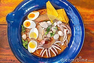 Thai spicy seafood noodle Stock Photo