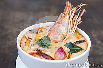 Thai spicy soup. Tom yum koong Stock Photo