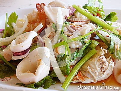 Thai spicy and sour seafood salad Stock Photo