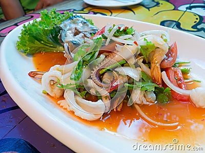 Thai spicy and sour seafood salad Stock Photo