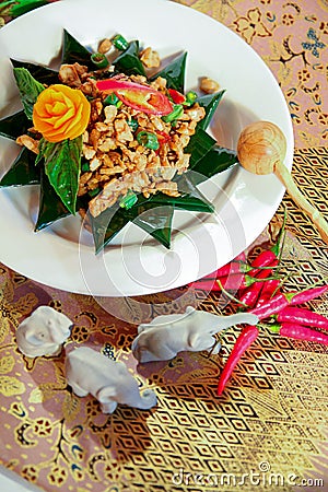 Thai stir fried basil&fresh chili Stock Photo