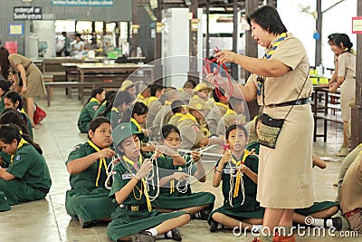 Thai student scouts camp Editorial Stock Photo
