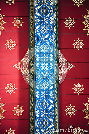 Thai style art of pattern on the a wall in temple, Thailand. Tex Stock Photo