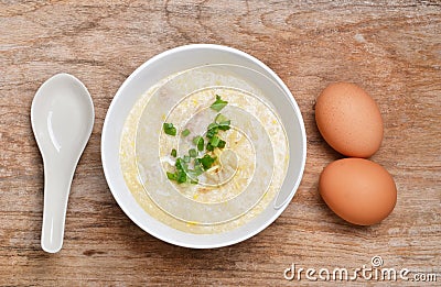 Thai style breakfast with pork and soft-boiled egg Stock Photo