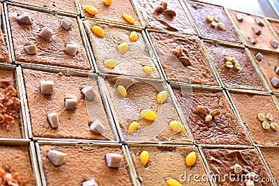 Thai style desserts in a square plates at the market for sell Stock Photo