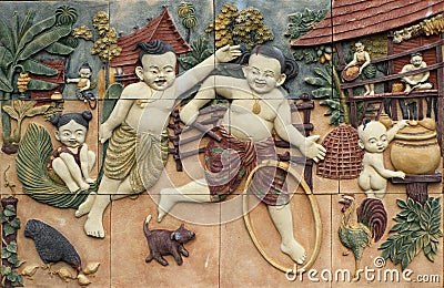 Thai style handcraft games of Thailand culture on wall Stock Photo