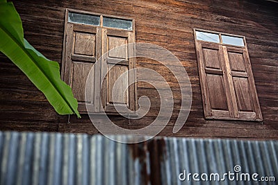 Thai style house wood windows Stock Photo