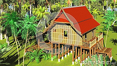 Thai style wooden hut 3d rendering Stock Photo