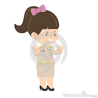 Thai teacher Young serious showing stop hand sign Vector Illustration