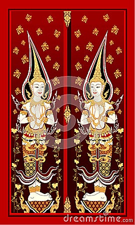 Thai temple door Vector Illustration
