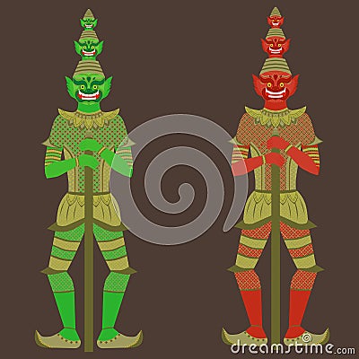 Thai Temple Guardian Giant , Thailand Yaksha demon statue, Buddhism symbol in Bangkok, Asian spirit sculpture Stock Photo