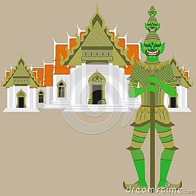 Thai Temple Guardian Giant , Thailand Yaksha demon statue, Buddhism symbol in Bangkok, Asian spirit Stock Photo