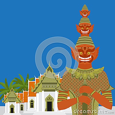 Thai Temple Guardian Giant , Thailand Yaksha demon statue, Buddhism symbol in Bangkok, Asian spirit Stock Photo