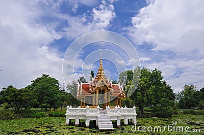 Thai temple on the water at Rama 9 Garden Stock Photo
