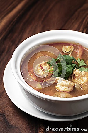 Thai tom yum kung spicy and sour shrimp soup Stock Photo