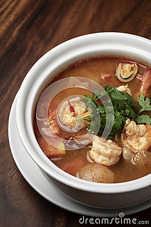 Thai tom yum kung spicy and sour shrimp soup Stock Photo