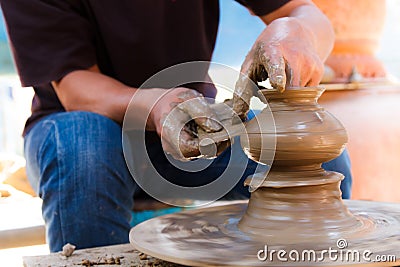 Thai traditional clay pottery in Koh Kret Stock Photo