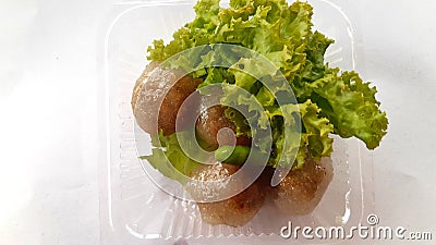 Thai Traditional Desert,Tapica Ball Made From Glutionous Rice filled with Minced Pork and sweet pickled Daikon Redish. Stock Photo