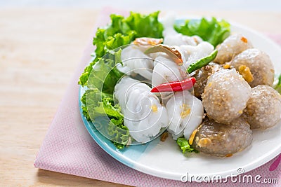 Thai Traditional Dessert, Tapioca balls with pork filling serve Stock Photo