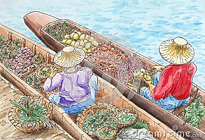 Thai traditional floating market Stock Photo